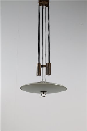 INGRAND MAX (1908 - 1969) Lampada a saliscendi con montatura in ottone, vetro...