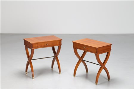 BUFFA PAOLO (1903 - 1970) Coppia comodini in noce caucasico e ottone per...