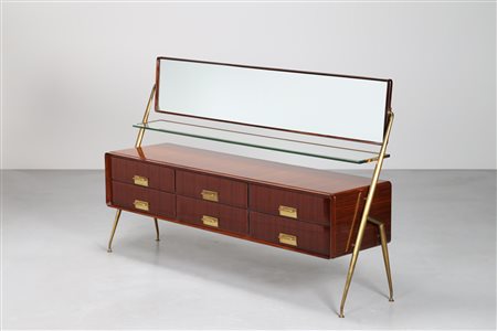 CAVATORTA SILVIO Credenza comò con specchio in legno di palissandro, ottone e...