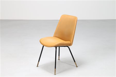 RINALDI GASTONE Sedia in metallo laccato, ottone e sky, RIMA 1950. Skai,...