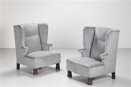 COLLI PIER LUIGI (1895 - 1968) Coppia poltrone in velluto carta da zucchero...