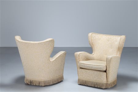 BUFFA PAOLO (1903 - 1970) Coppia poltrone legno tessuto, 1952. Tessuto e...