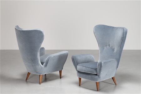 EMILIO SALA E GIORGIO MADINI Coppia poltrone in tessuto e legno, prod....