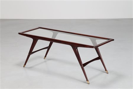 LACCA CESARE Tavolino da caffè in palissandro puntali in ottone e piano in...