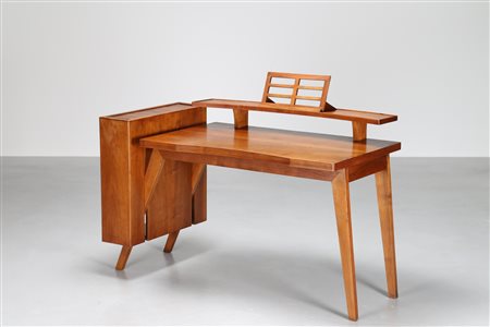 FIORI BEPI Scrittoio in legno di noce, con piano reclinabile e mensola con...