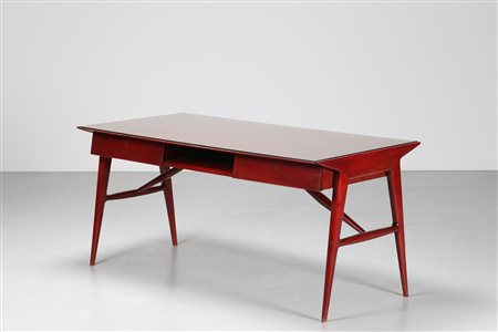 CAVATORTA SILVIO Scrivania in legno di mogano con piano in vetro 1950,...