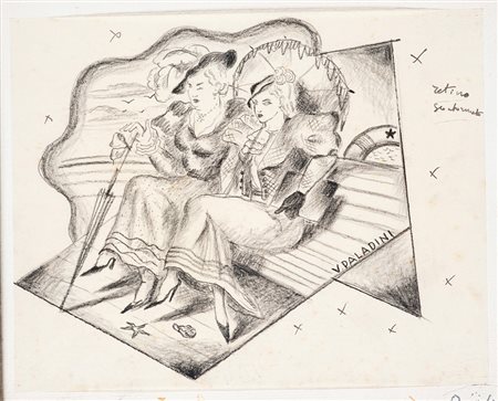 VINICIO PALADINI Mosca 1902 - Roma 1971 VACANZE carboncino su carta, cm...