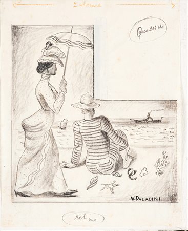 VINICIO PALADINI Mosca 1902 - Roma 1971 VACANZE, 1932 carboncino su carta, cm...