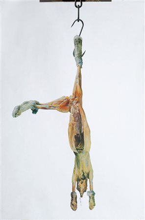 MICHELANGELO PISTOLETTO Biella 1933 CONIGLIO APPESO serigrafi a su specchio,...