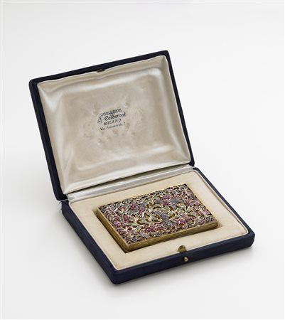 L.CALDERONI MILANO Portacipria in argento e argento dorato con ricamo...