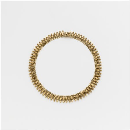 Collier in oro giallo con lavorazione a catena sormontata da rombi e...