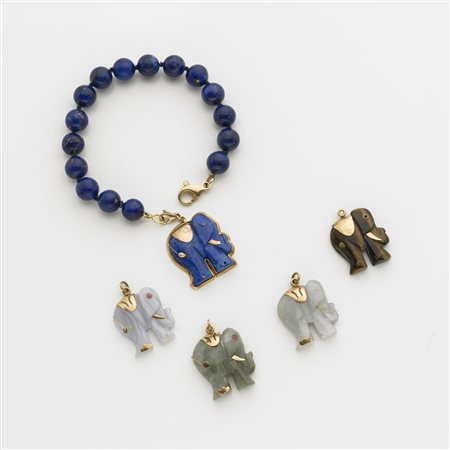 Bracciale in lapislazzuli come il charm a guisa di elefante entrambi rifiniti...