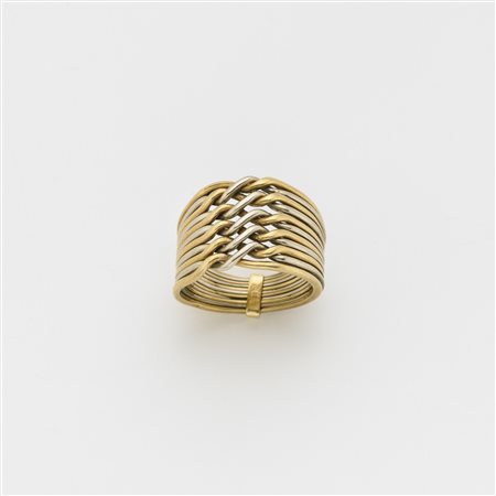 Anello in oro giallo e bianco intrecciato g. 7,80 misura 13/53 Plated...