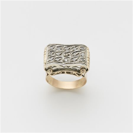 Anello in oro rosso 585/1000, argento e diamanti g. 9,50 misura 23/63 Diamond...