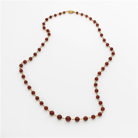 Collana in oro giallo con boules di corniole da mm 6 a mm 12,50 circa lungh....