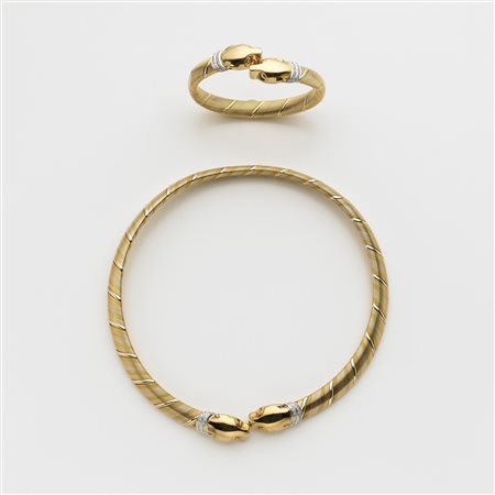 CARTIER Demi-parure in oro giallo, bianco e rosso con girocollo e bracciale...