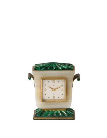 IMOF Orologio da scrittoio in malachite, agata e ottone Epoca anni '50...