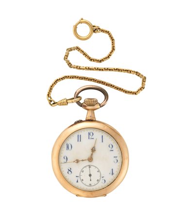 ANONIMO Orologio da tasca da uomo in oro 18K, completo di catena in oro Epoca...