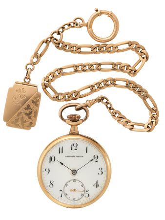 CANTONAL WATCH Orologio da tasca da uomo in oro 18K, completo di catena e...