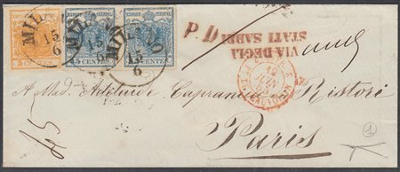 [LOMBARDO-VENETO] 1855 (16 giu.) Prima emissione, 5c. arancio + 45c. azzurro...