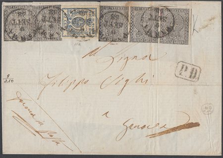 [PARMA] 1858 (9 set.) Lettera con affrancatura mista prima emissione (10c. 5...