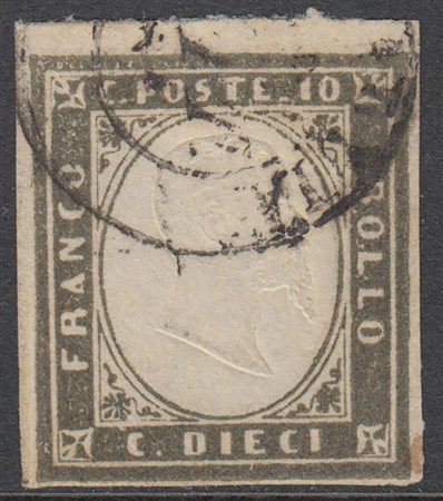 [SARDEGNA] 1861 10c. oliva grigio scurissimo, annullato a Senigallia . Cert....
