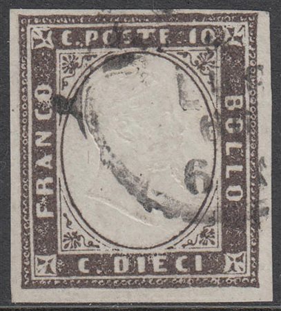 [SARDEGNA] 1858 10c. bruno cioccolato scuro. Cert. G. Bottacchi ....