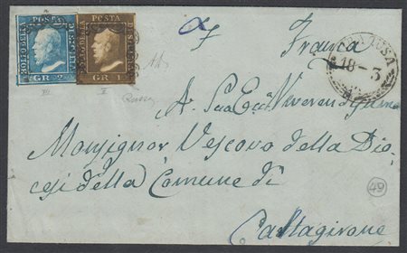 [SICILIA] 1860 2g. azzurro chiaro, III tavola e 1g. bruno oliva carico, II...