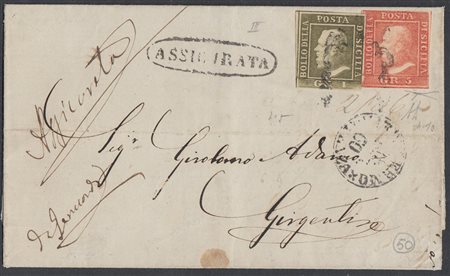[SICILIA] 1860 (18 feb.) Lettera assicurata da Palermo per Agrigento,...