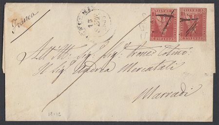 [TOSCANA] 1857 (15 set.) Lettera affrancata con due esemplari dell' 1cr....