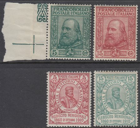 [REGNO D'ITALIA] 1910 Garibaldi, serie completa 4v. Cert. E. Diena....