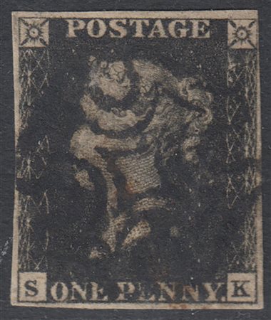 [GRAN BRETAGNA] 1840 Penny Black, 1d nero con annullo Croce di Malta in nero....