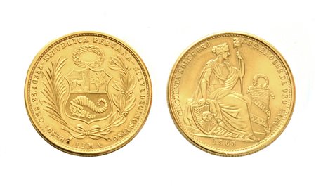 [PERU'] 1965 50 Soles "Libertad" in oro 916/1000.