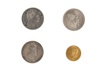 MONETE Lotto di quattro esemplari, di cui: 40 lire 1811 in oro, Napoleone I...