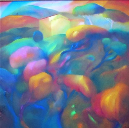 Bandelli Enrico olio su tela cm 80x80 faff. "pesco in fiore"