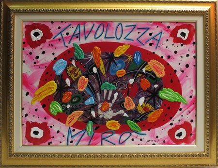 Donzelli Bruno (Napoli, 1941) TAVOLOZZA MIRO' Tecnica mista su tela 50x70 cm...