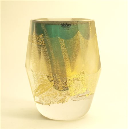 Vaso in vetro sommerso e oro lati sfaccettati firma alla punta "VeArt Venezia...