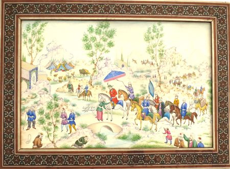 Placca in avorio cm 12x18 dipinta, Oriente XIX sec. firmata