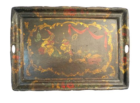 Vassoio rettangolare laccato, Venezia XVIII secolo cm.44x31