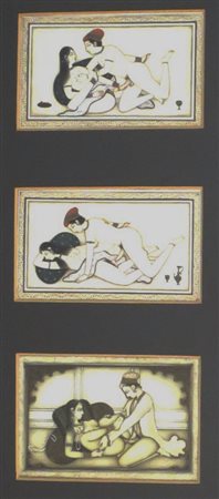 Trittico di placche in avorio raff. "scene erotiche" Oriente XIX sec.