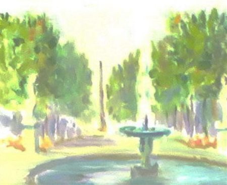 Olio su cartone telato cm. 23x18 raff. "giardini del Louvre"