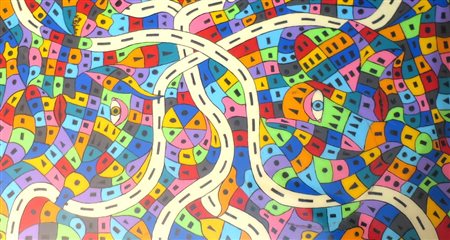 Tavolo in celluoide con decori cm 65x110 h. cm 75 firmato