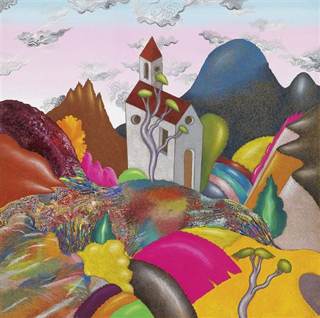 Luca Alinari, Firenze 1943, Paesaggio, Olio e tecnica mista su cartone, cm....