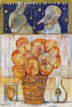 Antonio Possenti, Lucca 1933, Due burattinai, 2004, Olio su tela, cm. 30x20,...