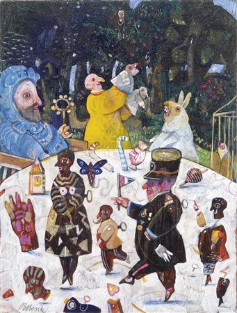 Antonio Possenti, Lucca 1933, Ah, l'infanzia!, 1999, Olio su cartone telato,...