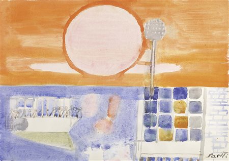 Bruno Saetti, Bologna 1902 - 1984, Sole, Tempera su carta applicata su...