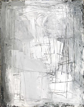 Alfredo Chighine, Milano 1914 - Pisa 1974, Figure bianche, 1959, Olio su...