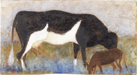 Giuseppe Cesetti, Tuscania (Vt) 1902 - 1991, Mucca con vitello, 1928-29, Olio...