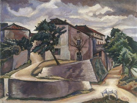 René Paresce, Carouge 1886 - Parigi 1937, Paesaggio, 1921, Olio su tela, cm....