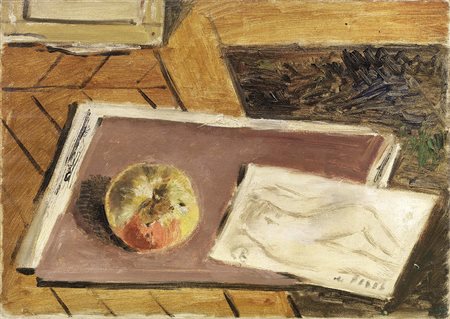 Filippo de Pisis, Ferrara 1896 - Milano 1956, Natura morta con mela e nudino,...